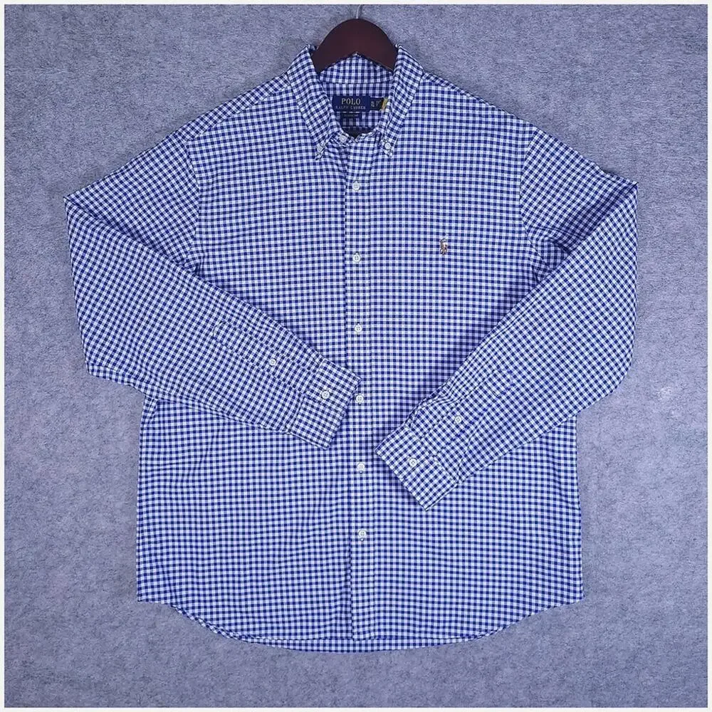 Polo Ralph Lauren Gingham Oxford Shirt Size XL Blue Preppy Pony Long Sleeve